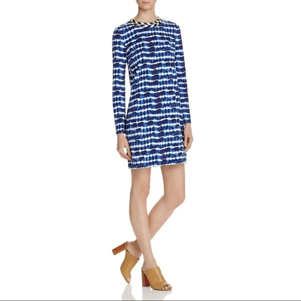 Tory Burch Hollie Dress - Tie Dye Blue $380 cotton brocade woven collar fall